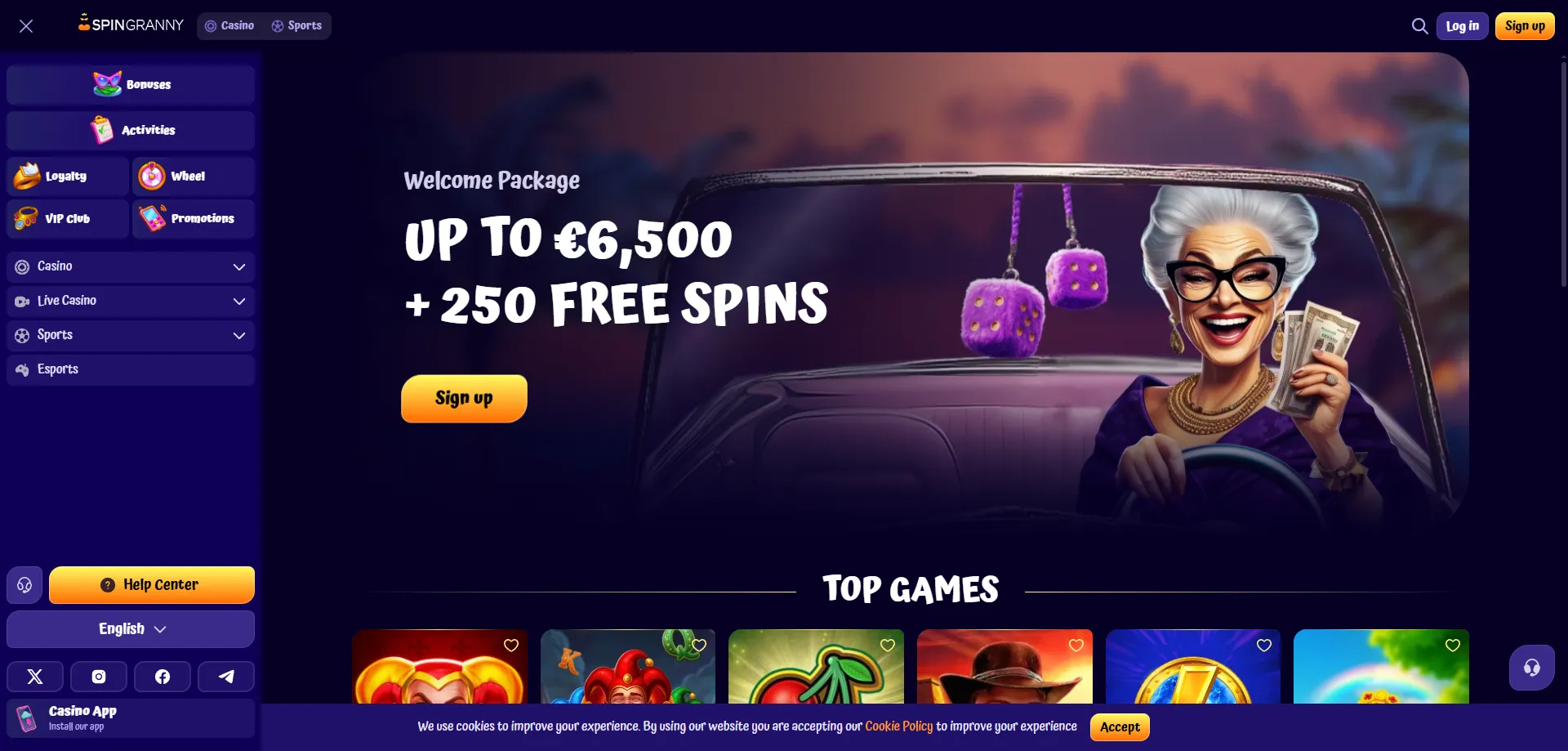 Spingranny Casino panoramica piattaforma giochi online per italiani